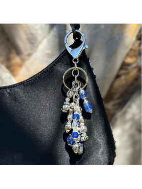 NEW Sky Blue Crystal Beaded Bag Charm Keychain Handmade One of a Kind NWT (#10)